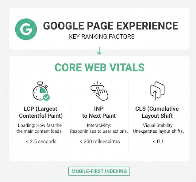 Core Web Vitals Optimization – Website speed, LCP, FID, CLS aur Google ranking improve karne ke tips ka digital illustration